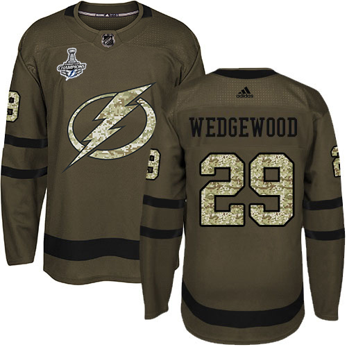 Men Adidas Tampa Bay Lightning #29 Scott Wedgewood Green Salute to Service 2020 Stanley Cup Champions Stitched NHL Jersey->tampa bay lightning->NHL Jersey